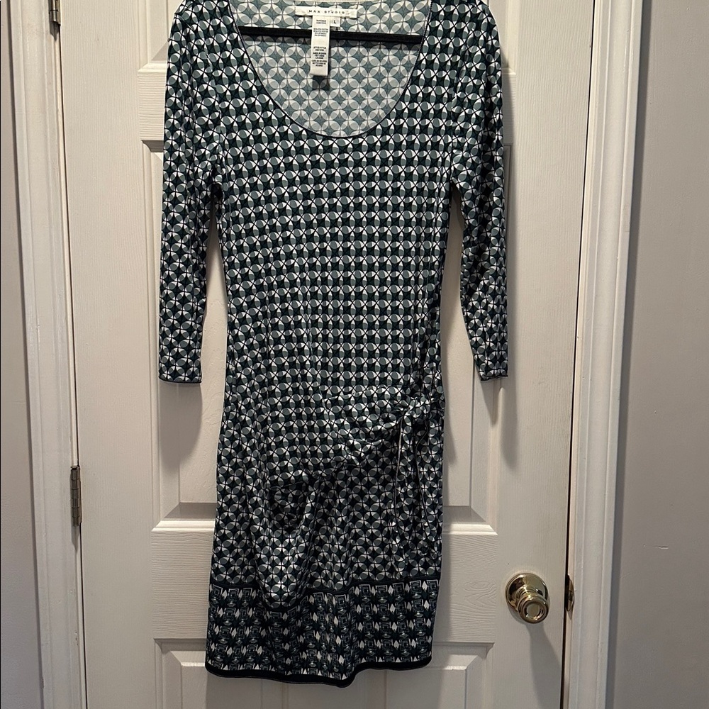 Max Studio Geometric Black, Green and Beige Dress